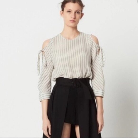 Sandro Manga Striped Cold-Shoulder Tie Top Blouse - Picture 14 of 14